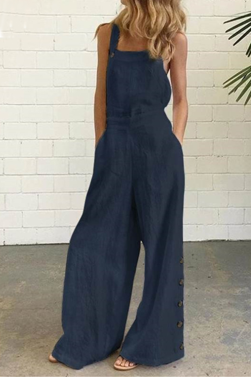 Devon - Casual, stevige jumpsuit met vierkante kraag en gesp