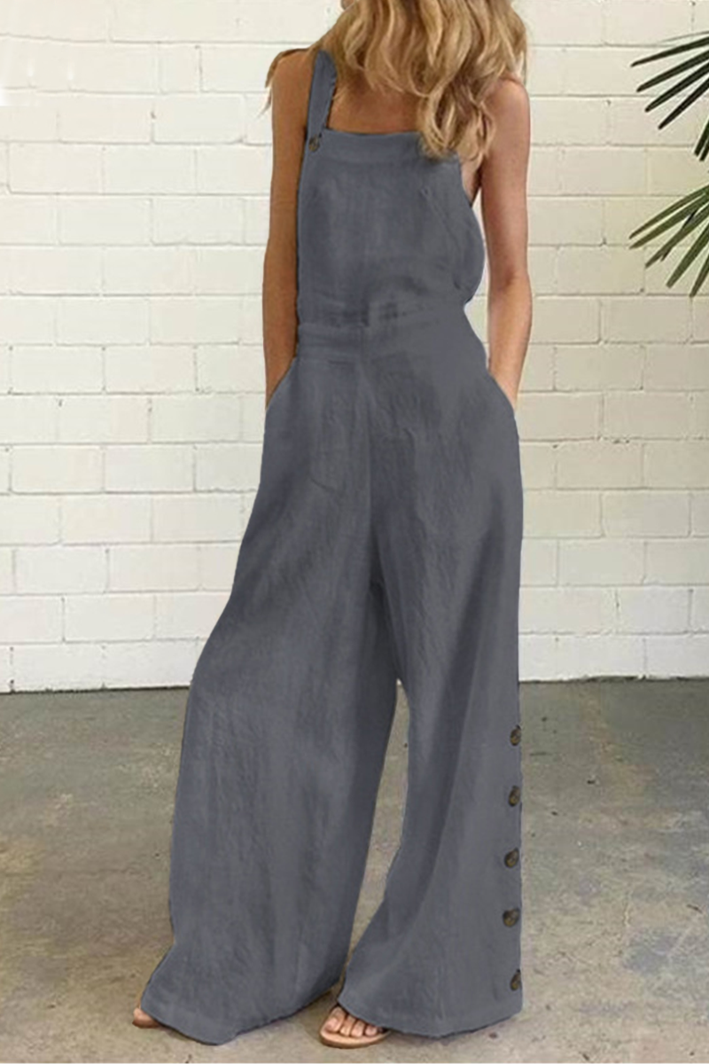 Devon - Casual, stevige jumpsuit met vierkante kraag en gesp