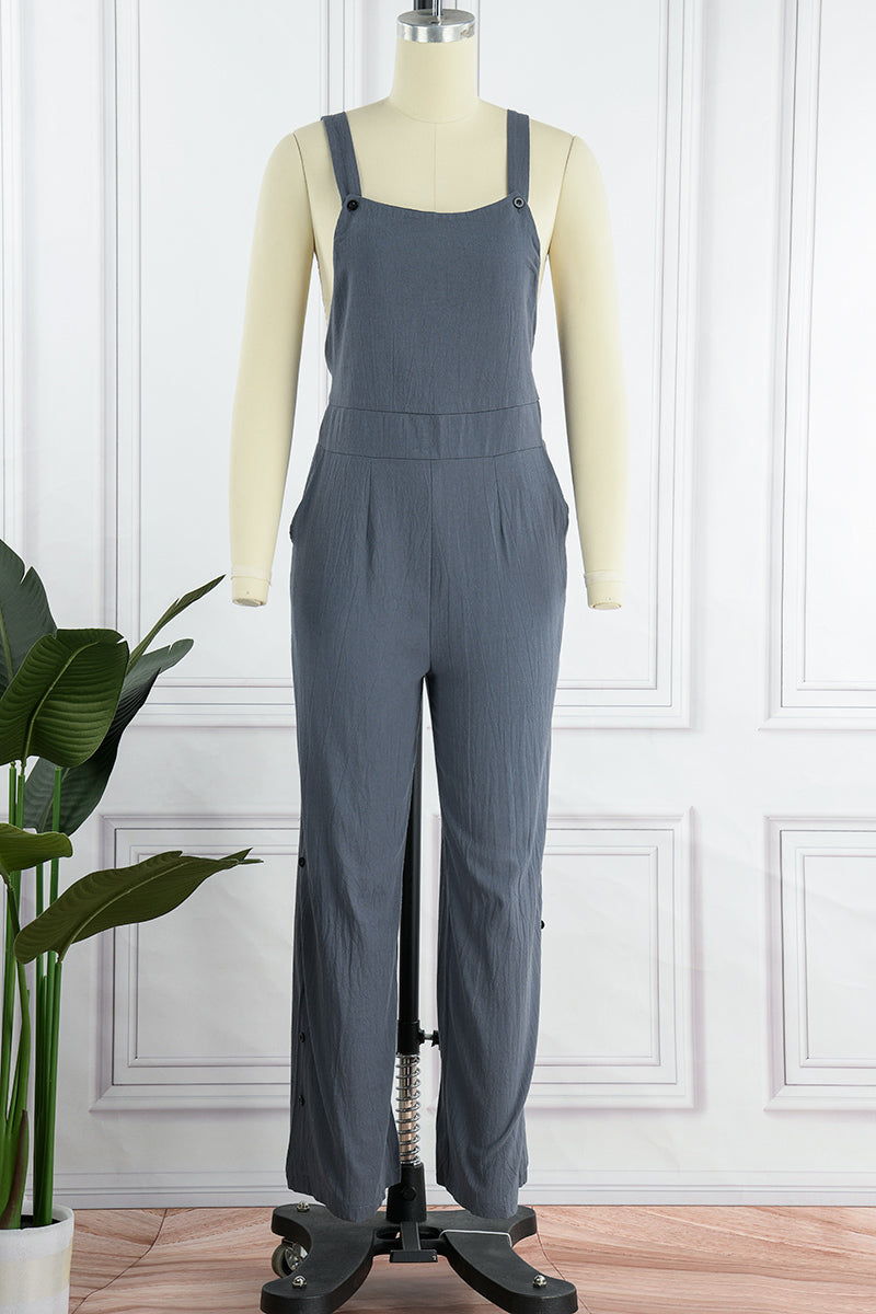 Devon - Casual, stevige jumpsuit met vierkante kraag en gesp