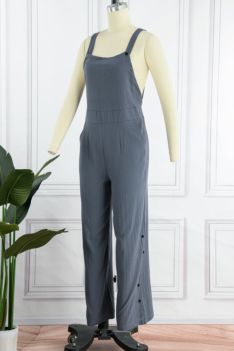 Devon - Casual, stevige jumpsuit met vierkante kraag en gesp