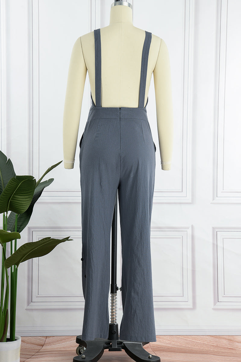 Devon - Casual, stevige jumpsuit met vierkante kraag en gesp