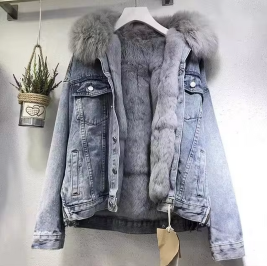 Victoria - Denim jas, pluche katoenen jas