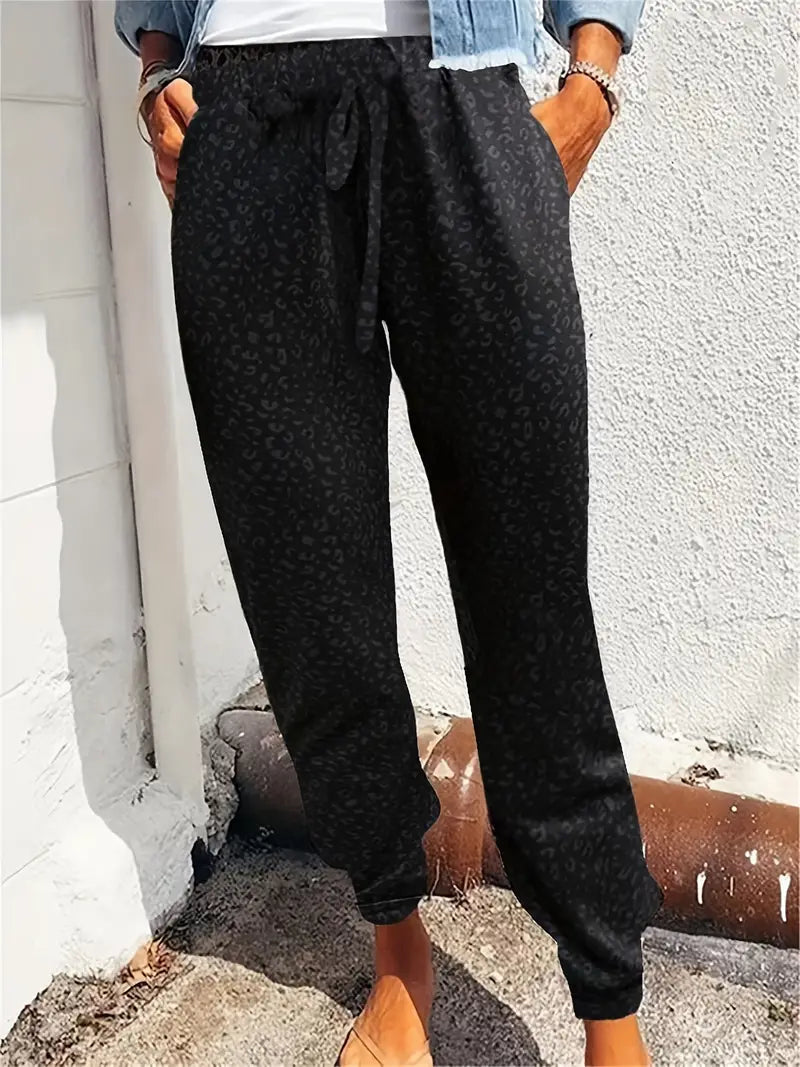 Lulu - Casual joggingbroek met luipaardprint en vaste onderkant