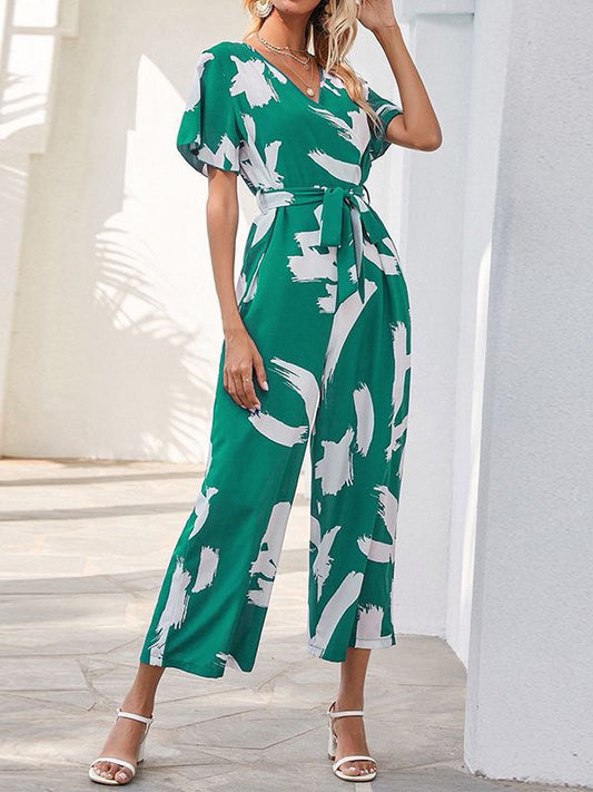 Olive - Elegante jumpsuit in chiffonstijl met wijde pijpen