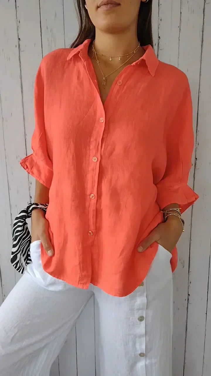 Rosy - Katoenen en linnen blouse met knoopsluiting